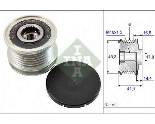 Шкив генератора с обгонной муфтой INA
